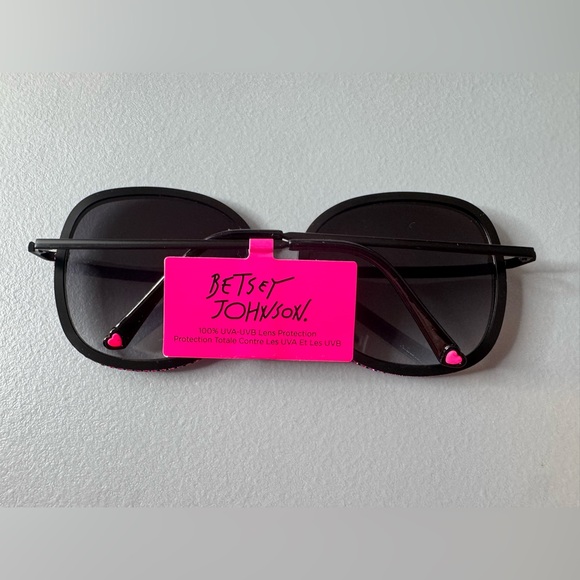 Betsey Johnson Black and Pink square rhinestone oversized metal Sunglasses - Picture 2 of 6